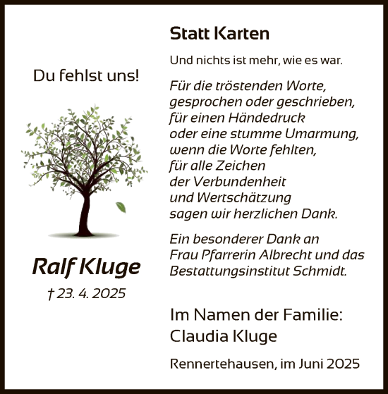 Traueranzeige von Ralf Kluge von HNA