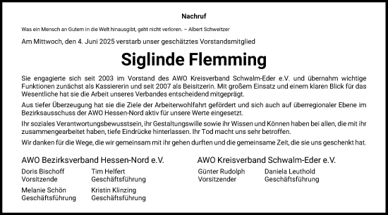 Traueranzeige von Siglinde Flemming von HNAHNAHNAHNA