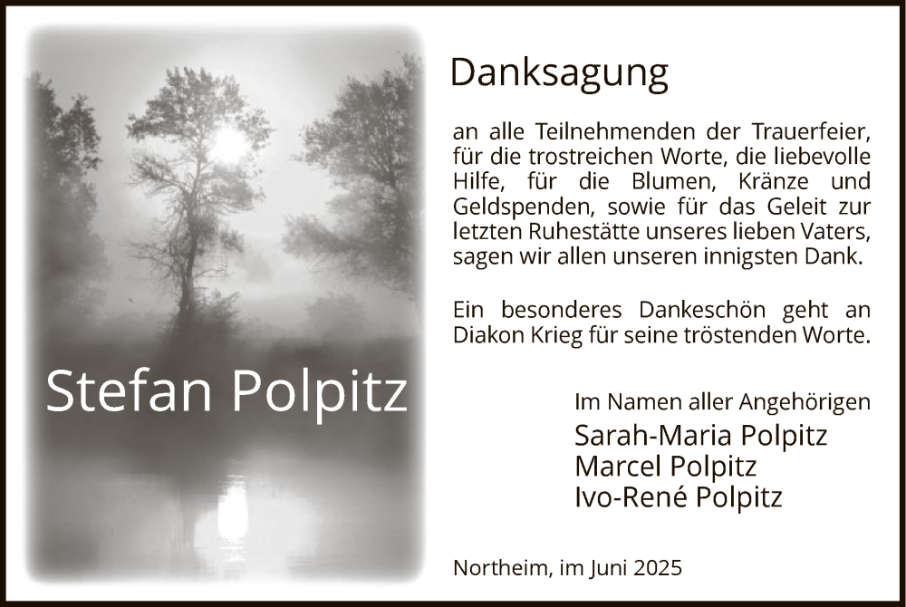  Traueranzeige für Stefan Polpitz vom 14.06.2025 aus HNA