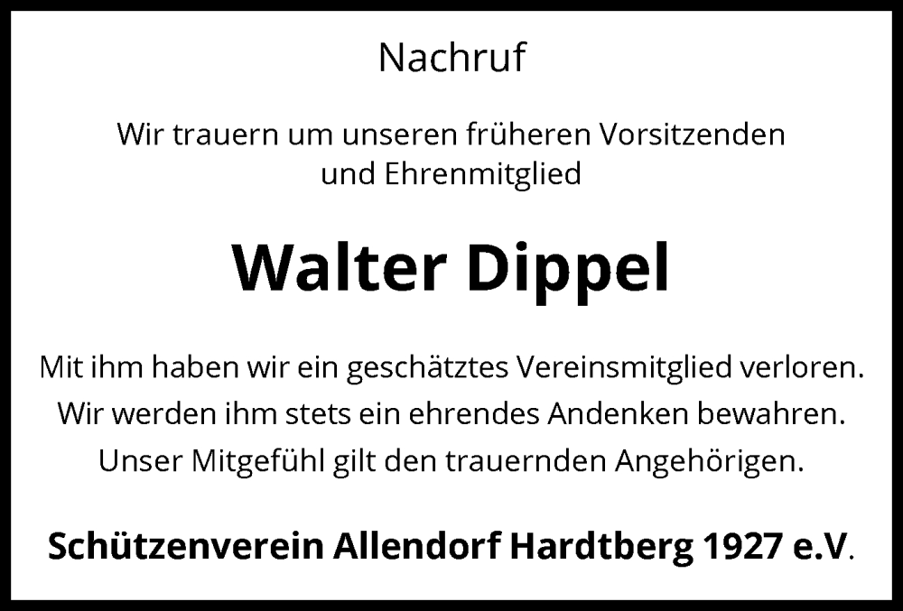  Traueranzeige für Walter Dippel vom 06.06.2025 aus HNA