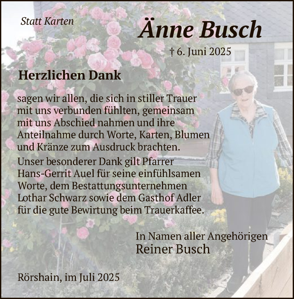  Traueranzeige für Änne Busch vom 05.07.2025 aus HNA