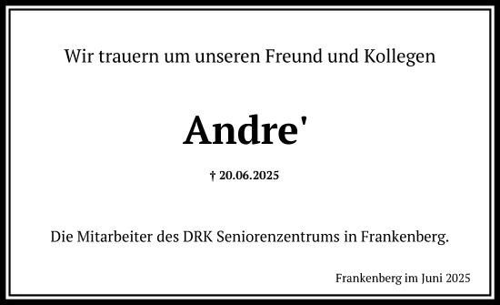 Traueranzeige von Andre Geil von HNA