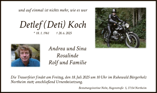 Traueranzeige von Detlef Koch von HNA