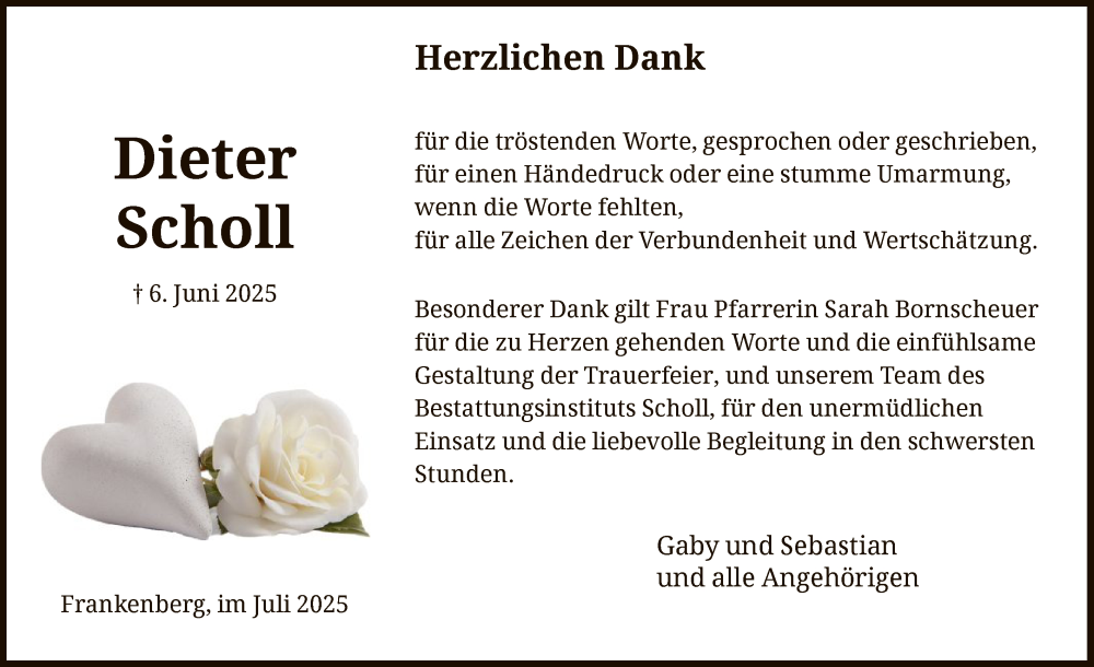  Traueranzeige für Dieter Scholl vom 12.07.2025 aus HNA