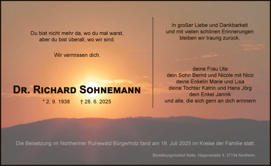 Traueranzeige von Dr. Richard von HNA