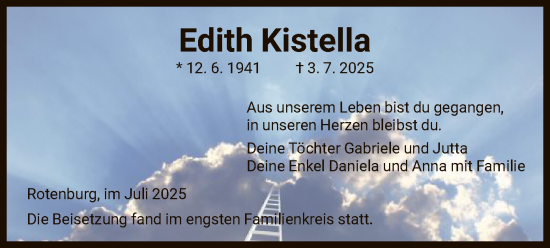 Traueranzeige von Edith Kistella von HNA
