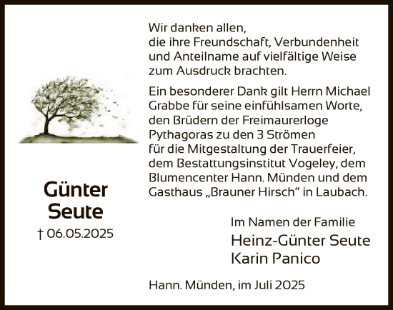 Traueranzeige von Günter Seute von HNA