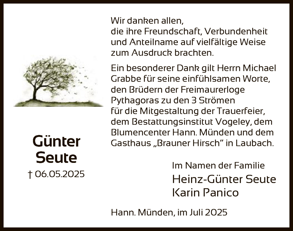  Traueranzeige für Günter Seute vom 19.07.2025 aus HNA