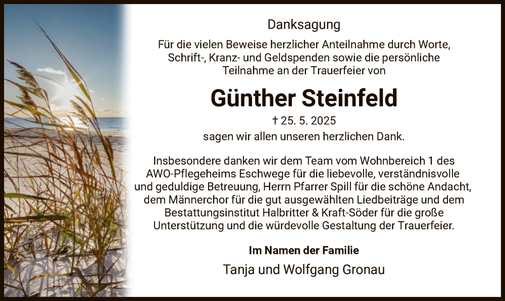  Traueranzeige für Günther Steinfeld vom 28.06.2025 aus HNA