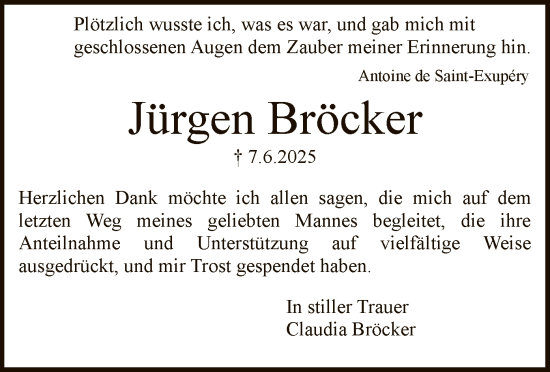 Traueranzeige von Jürgen Bröcker von HNA