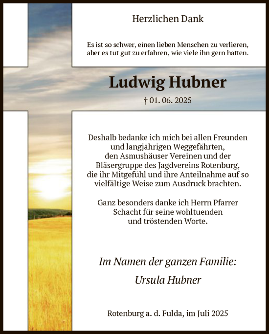 Traueranzeige von Ludwig Hubner von HNA