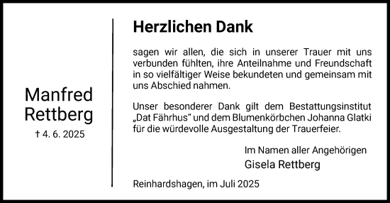 Traueranzeige von Manfred Rettberg von HNAHNA