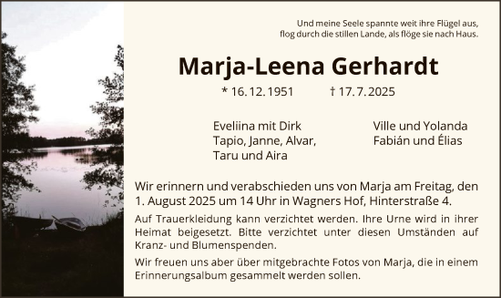 Traueranzeige von Marja-Leena Gerhardt von HNA