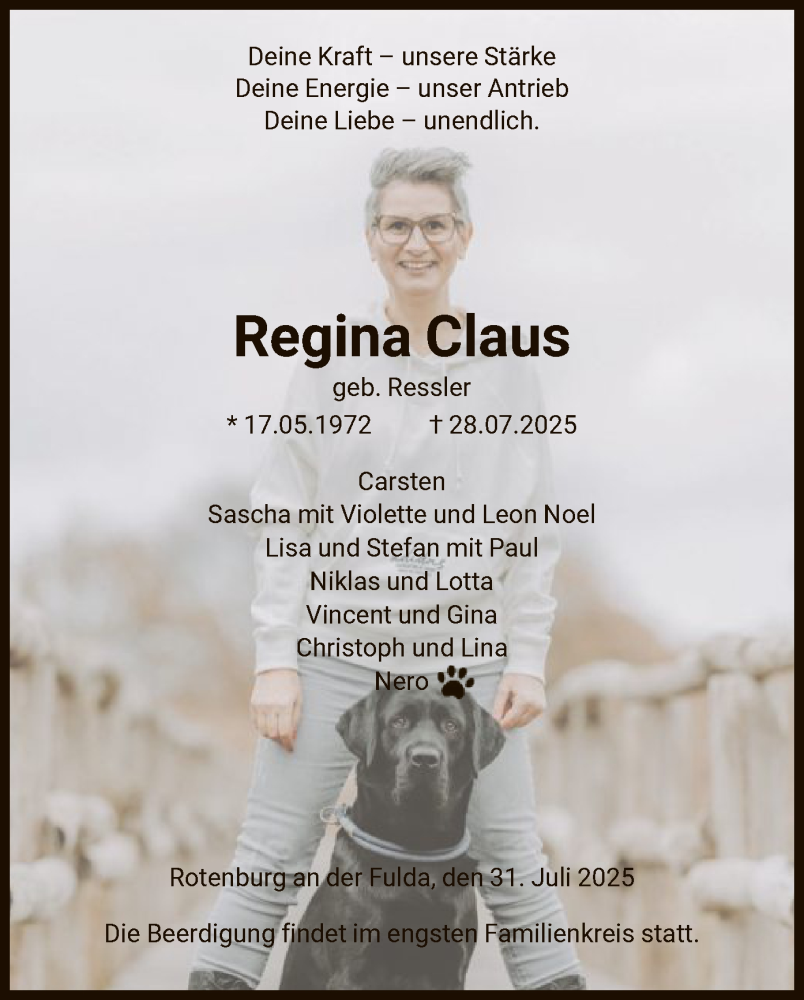  Traueranzeige für Regina Claus vom 31.07.2025 aus HNA