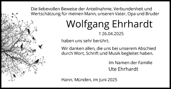 Traueranzeige von Wolfgang Ehrhardt von HNA