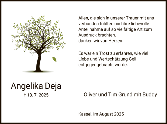 Traueranzeige von Angelika Deja von HNA