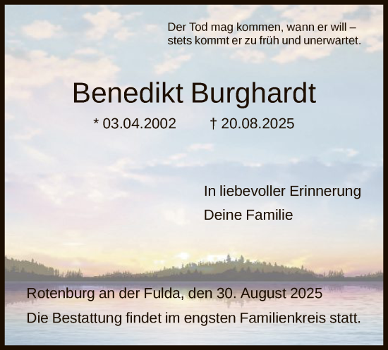 Traueranzeige von Benedikt Burghardt von HNA