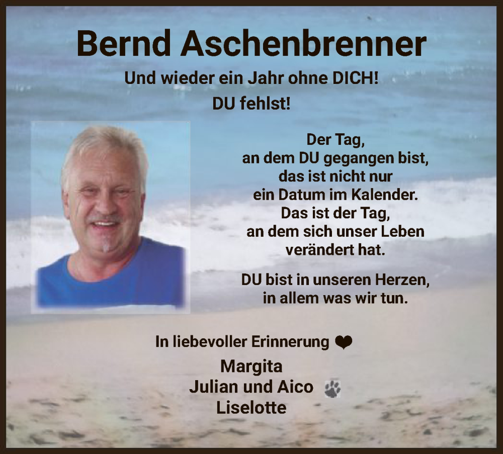  Traueranzeige für Bernd Aschenbrenner vom 30.08.2025 aus HNA