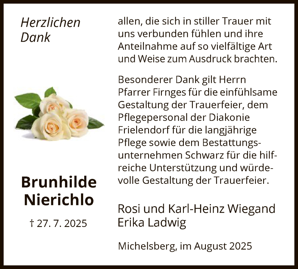  Traueranzeige für Brunhilde Nierichlo vom 23.08.2025 aus HNA