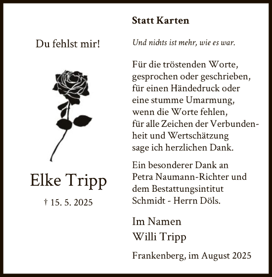 Traueranzeige von Elke Tripp von HNA