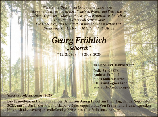 Traueranzeige von Georg Fröhlich von HNAHNA