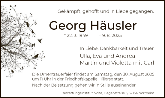 Traueranzeige von Georg Häusler von HNA