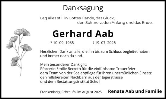 Traueranzeige von Gerhard Aab von HNA