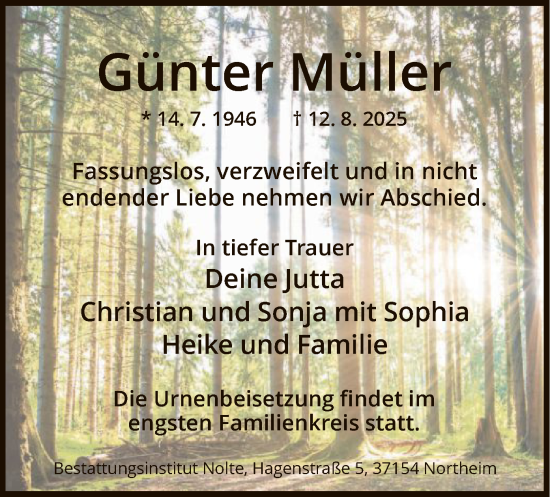 Traueranzeige von Günter Müller von HNA