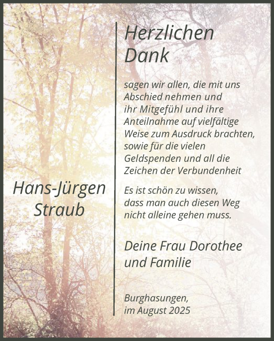 Traueranzeige von Hans-Jürgen Straub von HNAHNA