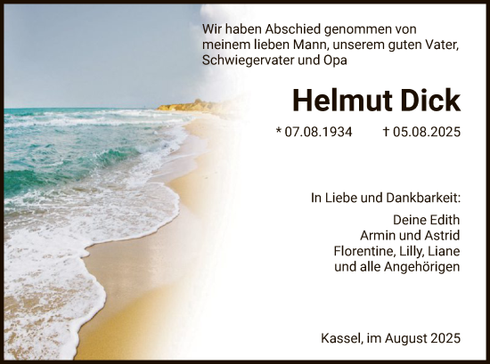 Traueranzeige von Helmut Dick von HNA