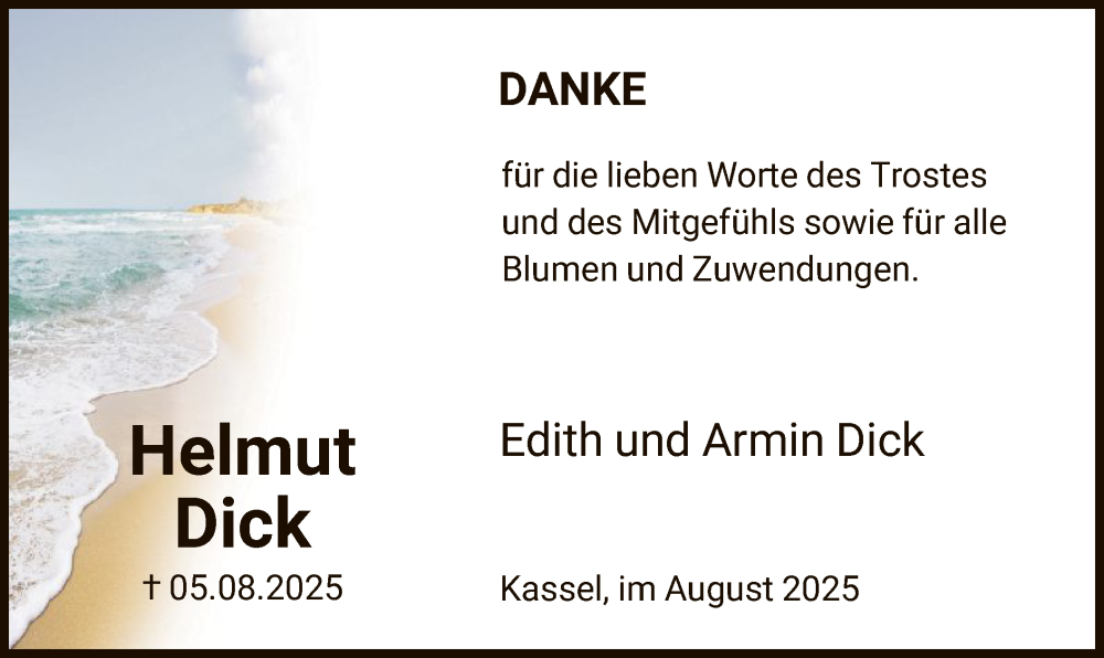  Traueranzeige für Helmut Dick vom 30.08.2025 aus HNA