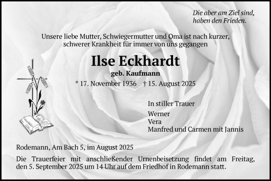 Traueranzeige von Ilse Eckhardt von HNAHNA