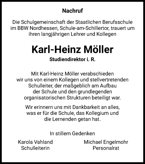 Traueranzeige von Karl-Heinz Möller von HNA
