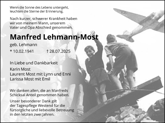 Traueranzeige von Manfred Lehmann-Most von HNA