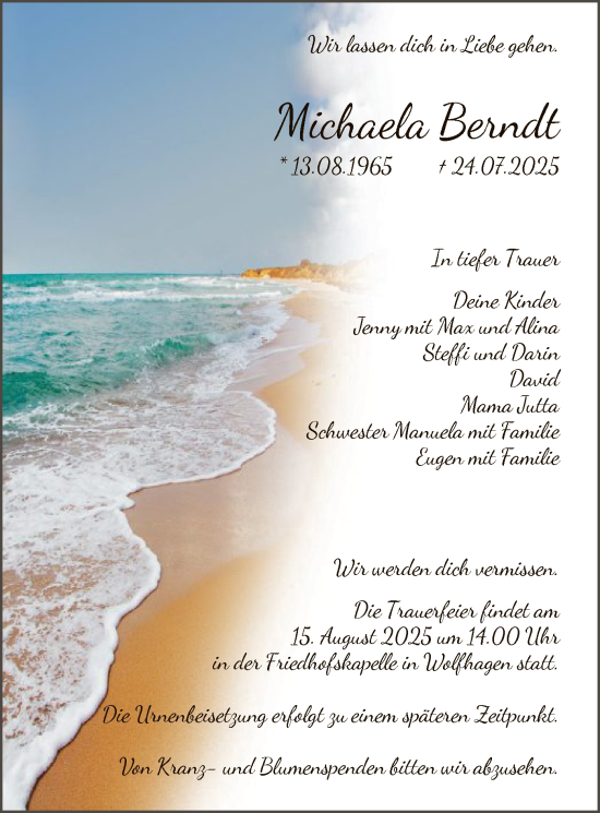 Traueranzeige von Michaela Berndt von HNA