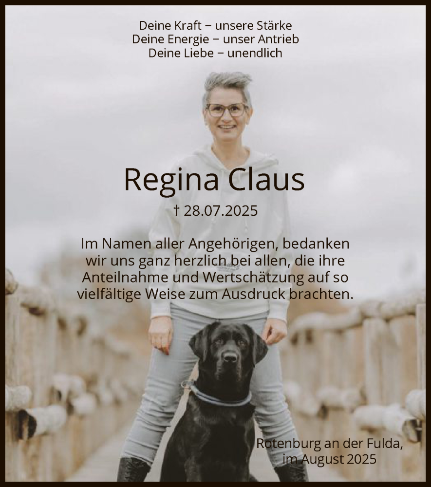  Traueranzeige für Regina Claus vom 23.08.2025 aus HNA