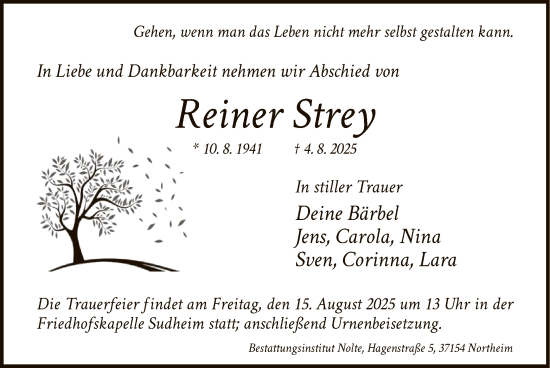 Traueranzeige von Reiner Strey von HNA