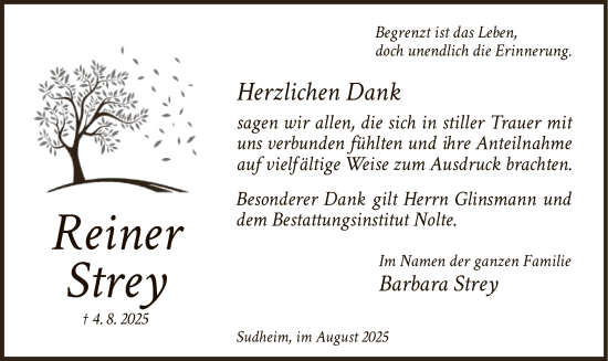 Traueranzeige von Reiner Strey von HNA