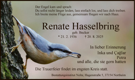 Traueranzeige von Renate Hasselbring von HNA