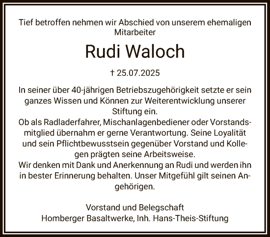 Traueranzeige von Rudi Waloch von HNA