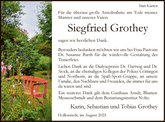Traueranzeige von Siegfried Grothey von HNA