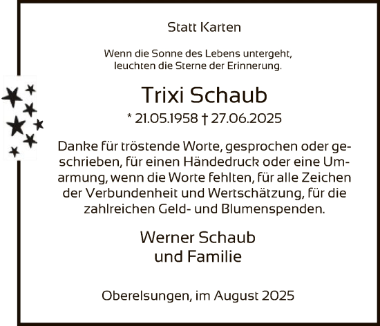 Traueranzeige von Trixi Schaub von HNA