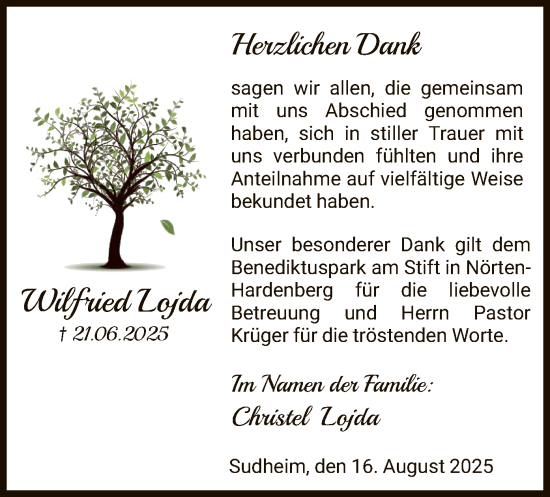 Traueranzeige von Wilfried Lojda von HNA