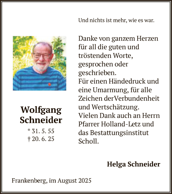 Traueranzeige von Wolfgang Schneider von HNA