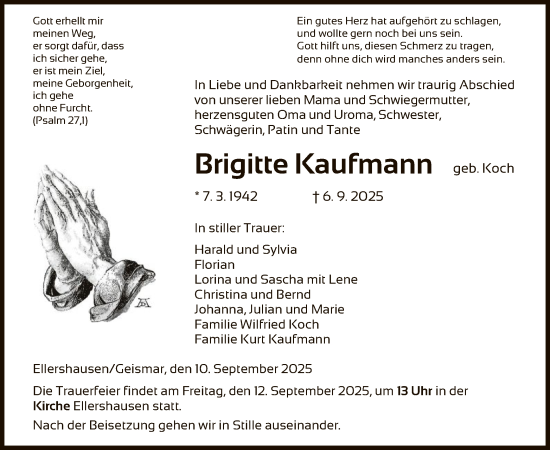 Traueranzeige von Brigitte Kaufmann von HNA