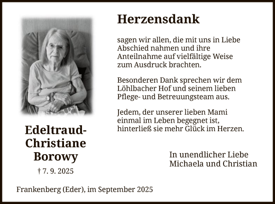 Traueranzeige von Edeltraud-Christiane Borowy von HNA