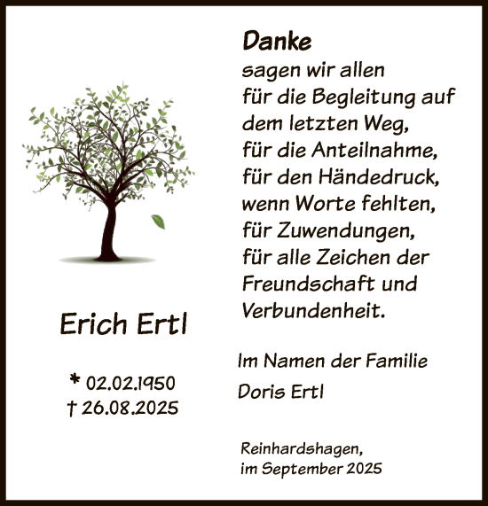Traueranzeige von Erich Ertl von HNA