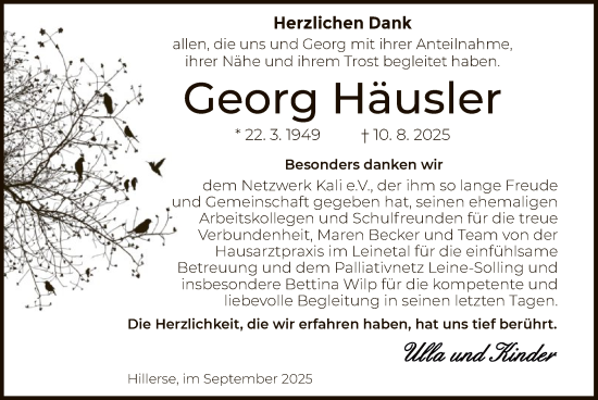 Traueranzeige von Georg Häusler von HNA
