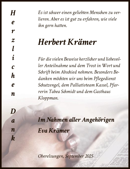 Traueranzeige von Herbert Krämer von HNA