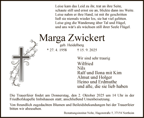 Traueranzeige von Marga Zwickert von HNA